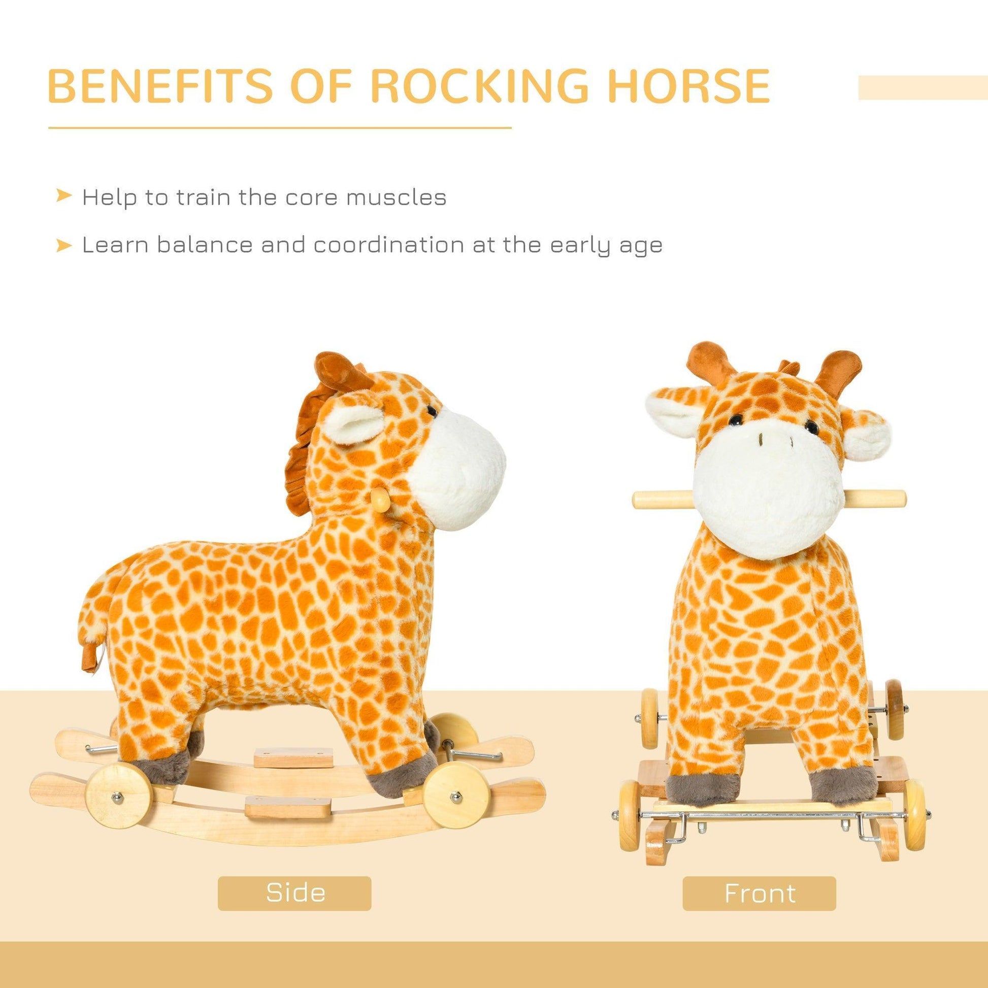 HOMCOM Kids Plush Ride-On Giraffe Toy Rocker with Sound (Yellow) - ALL4U RETAILER LTD