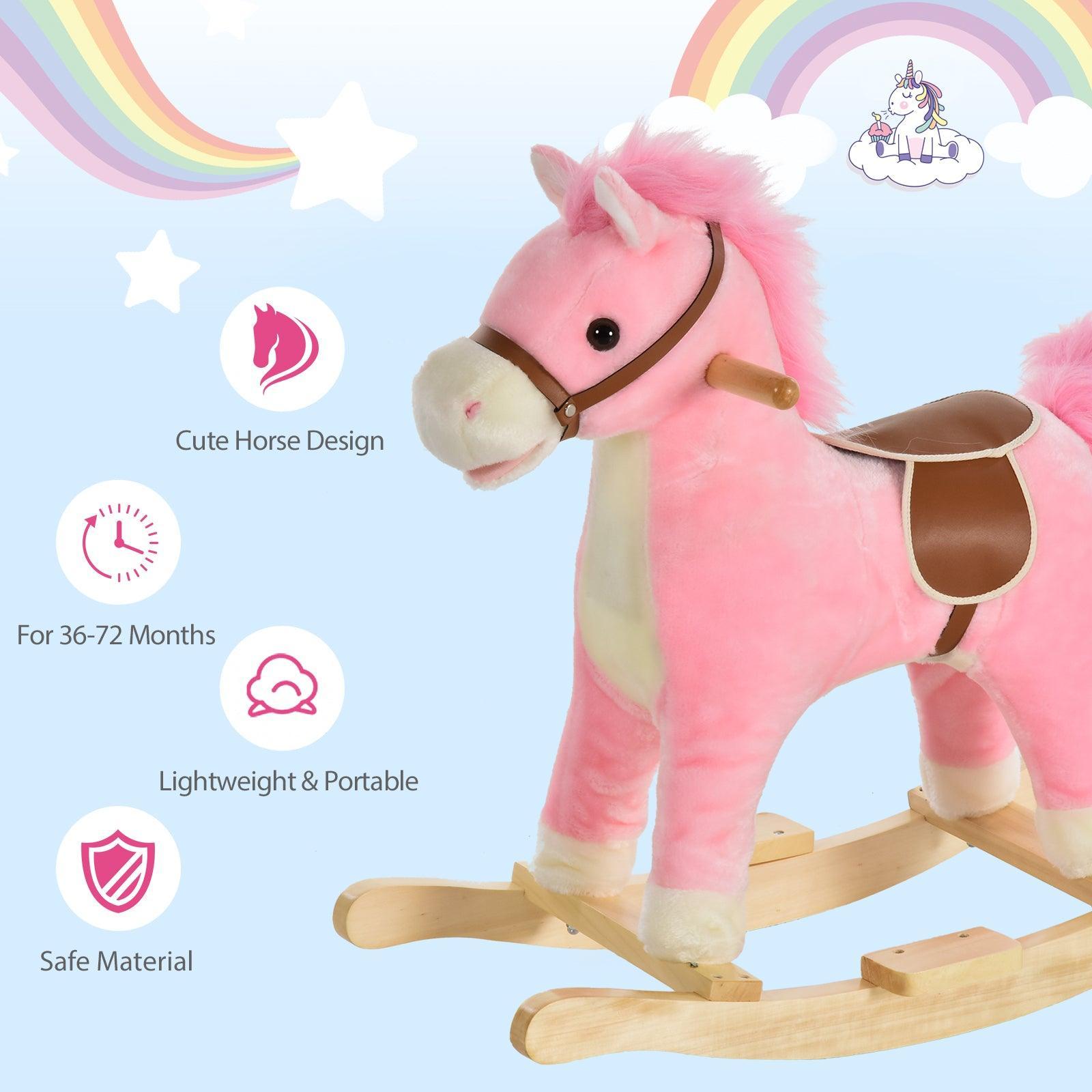 HOMCOM Kids Plush Rocking Horse - Pink, with Sound - ALL4U RETAILER LTD