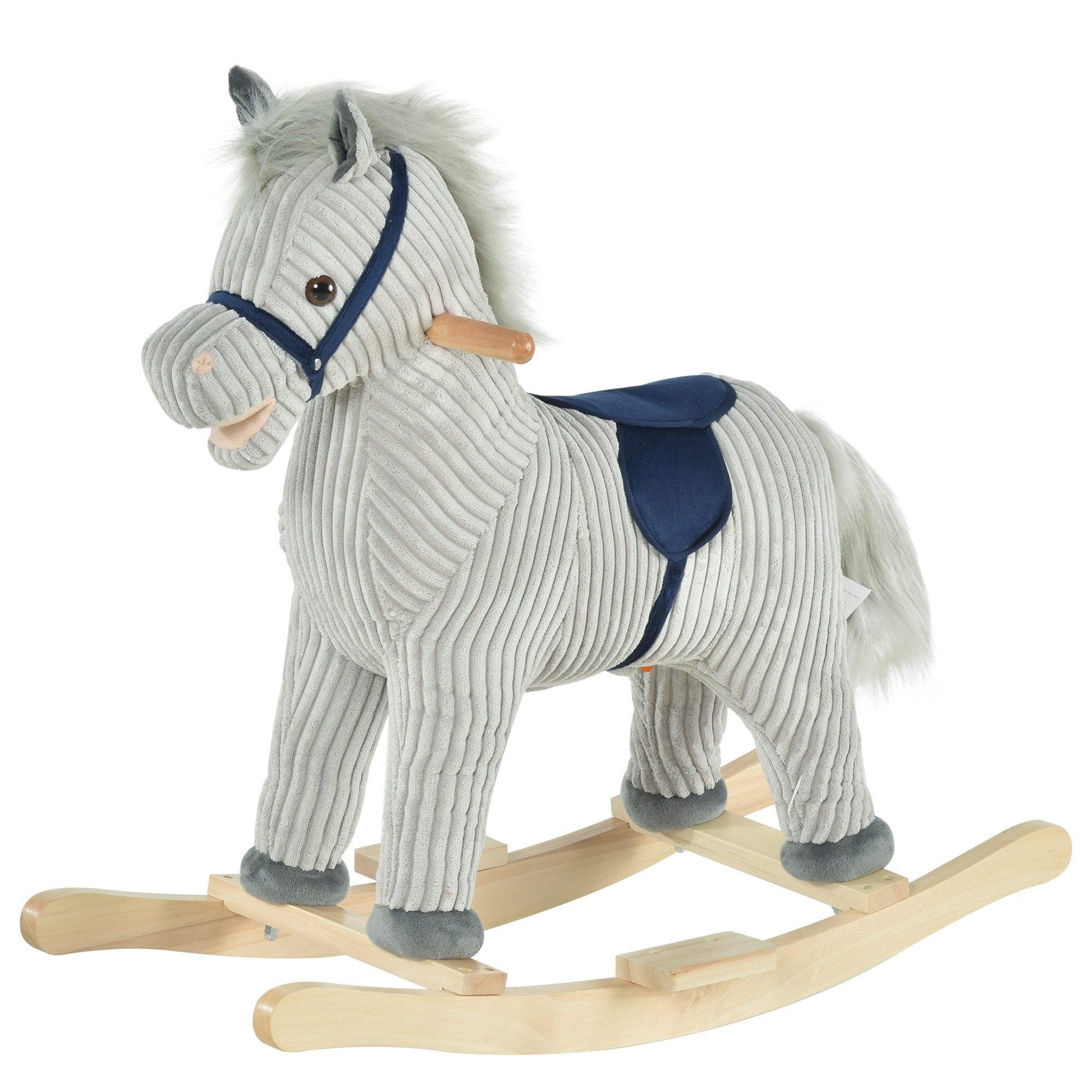 HOMCOM Kids Plush Rocking Horse with Sound - Grey - ALL4U RETAILER LTD