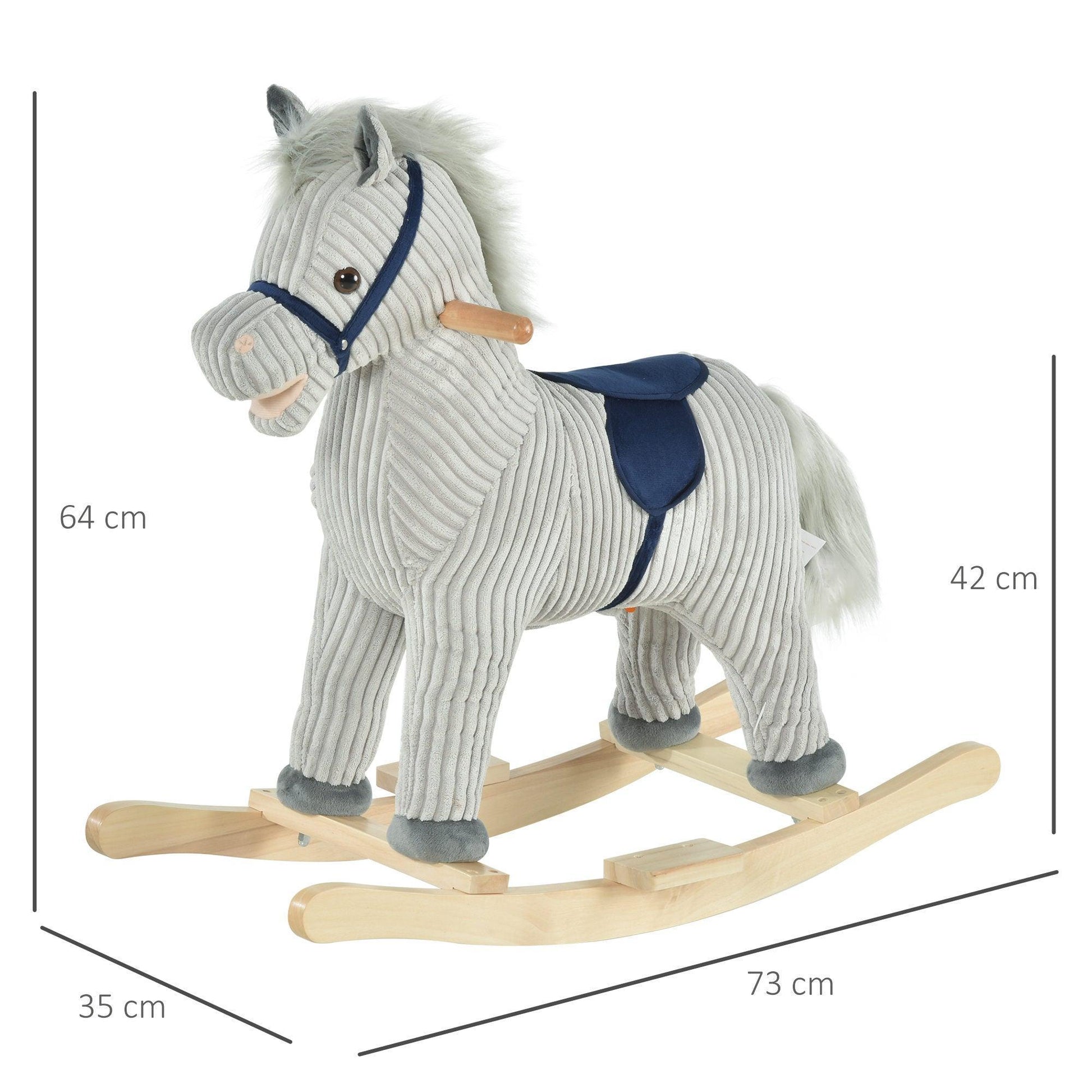 HOMCOM Kids Plush Rocking Horse with Sound - Grey - ALL4U RETAILER LTD