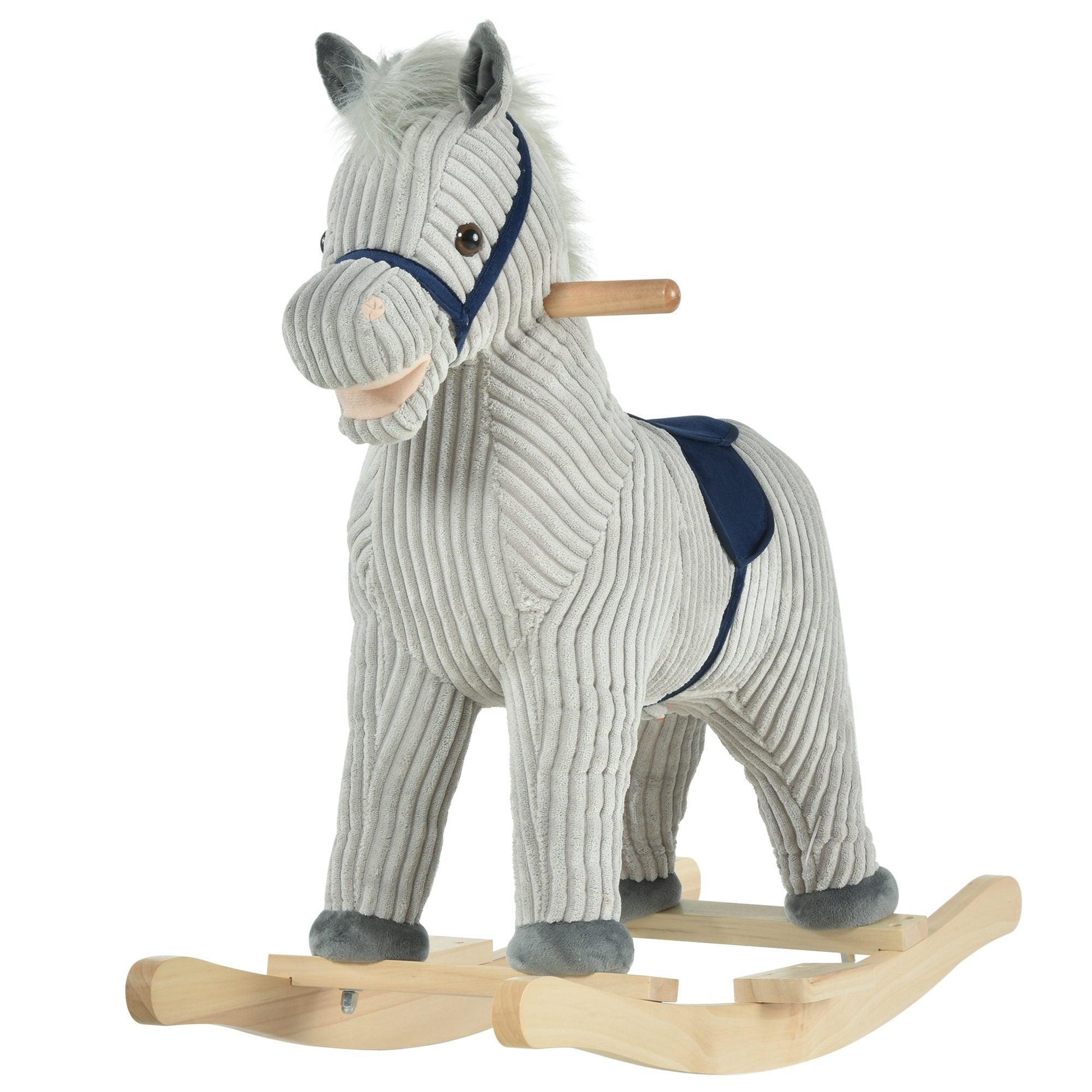 HOMCOM Kids Plush Rocking Horse with Sound - Grey - ALL4U RETAILER LTD