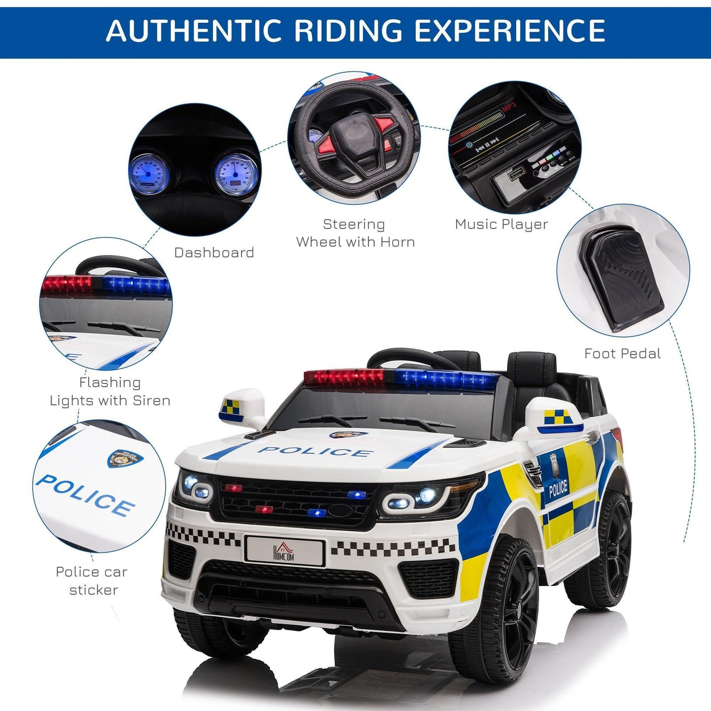 HOMCOM Kids Police Car: 12V Ride-On with Remote Control - ALL4U RETAILER LTD