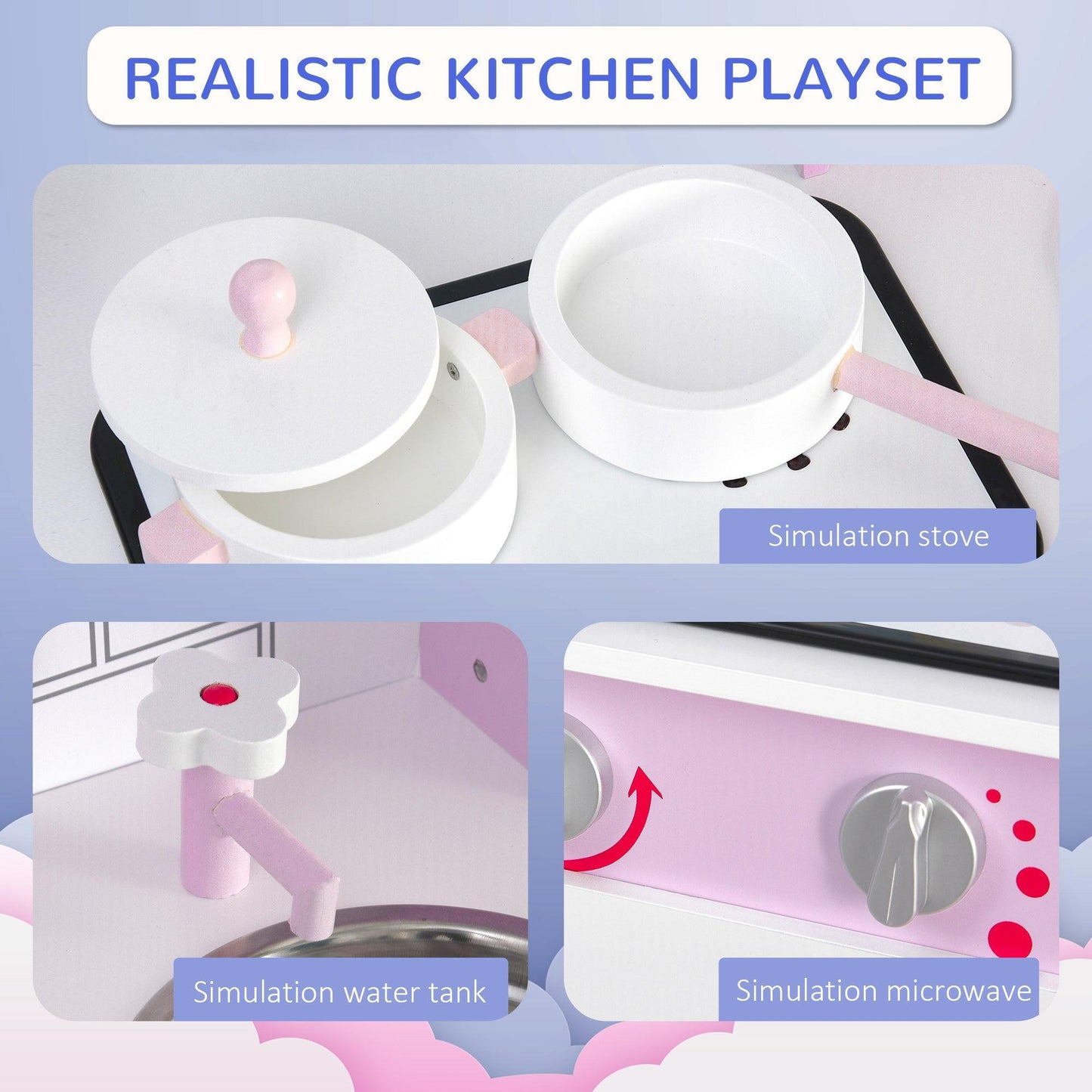 HOMCOM Kids Pretend Kitchen Set with Utensils and Storage - ALL4U RETAILER LTD