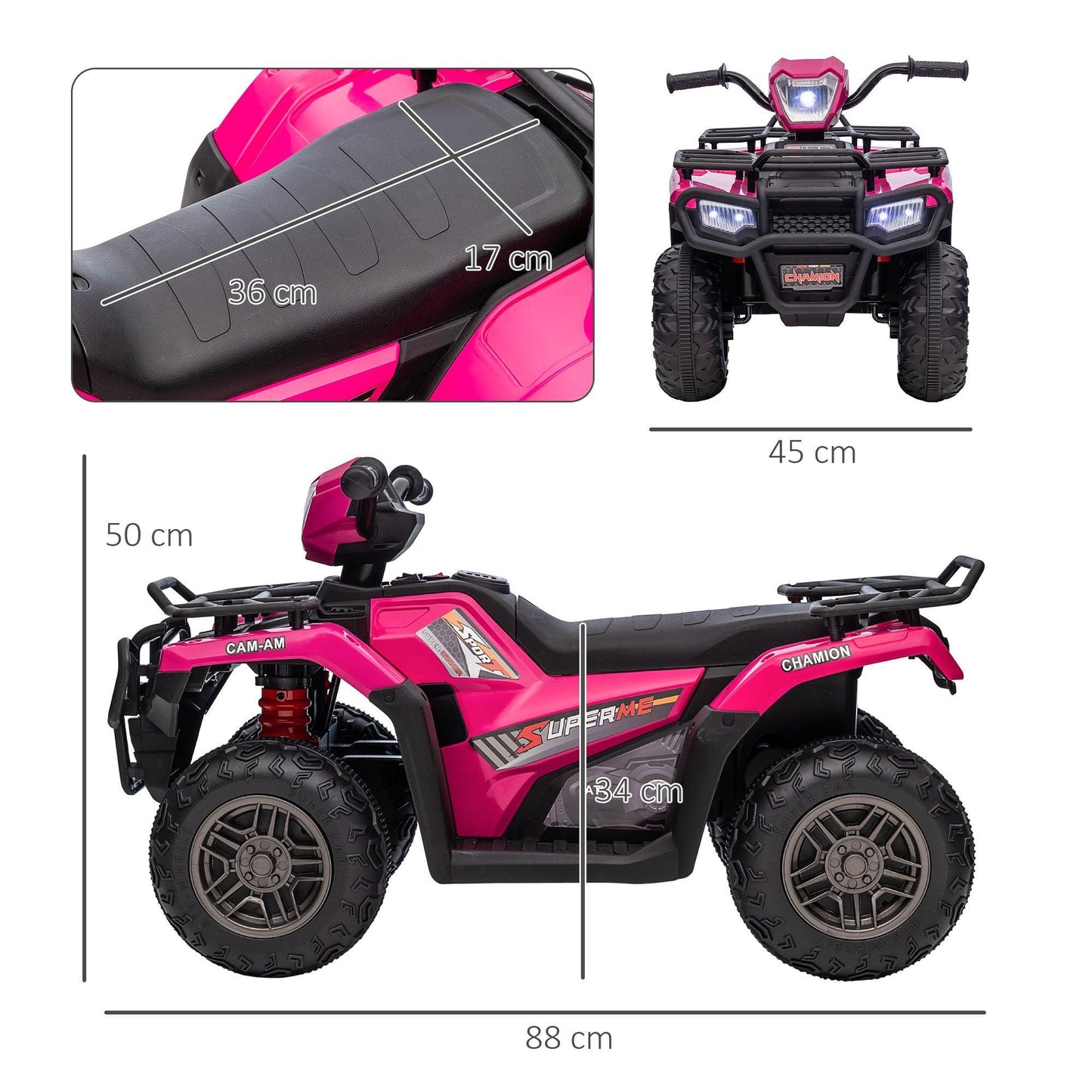 HOMCOM Kids Quad Bike - 12V ,LED Headlights - Pink 3-5 Years - ALL4U RETAILER LTD