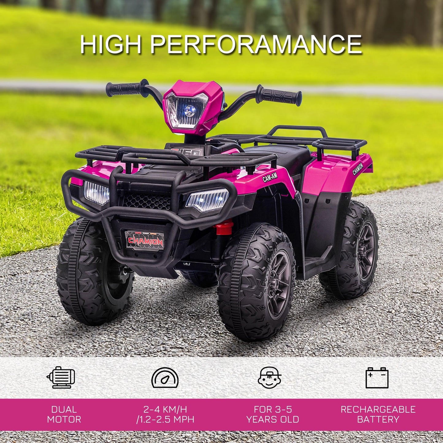 HOMCOM Kids Quad Bike - 12V ,LED Headlights - Pink 3-5 Years - ALL4U RETAILER LTD