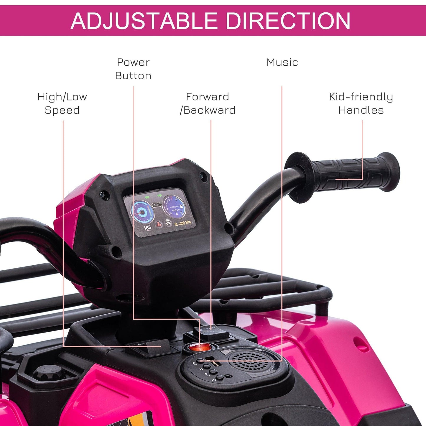 HOMCOM Kids Quad Bike - 12V ,LED Headlights - Pink 3-5 Years - ALL4U RETAILER LTD