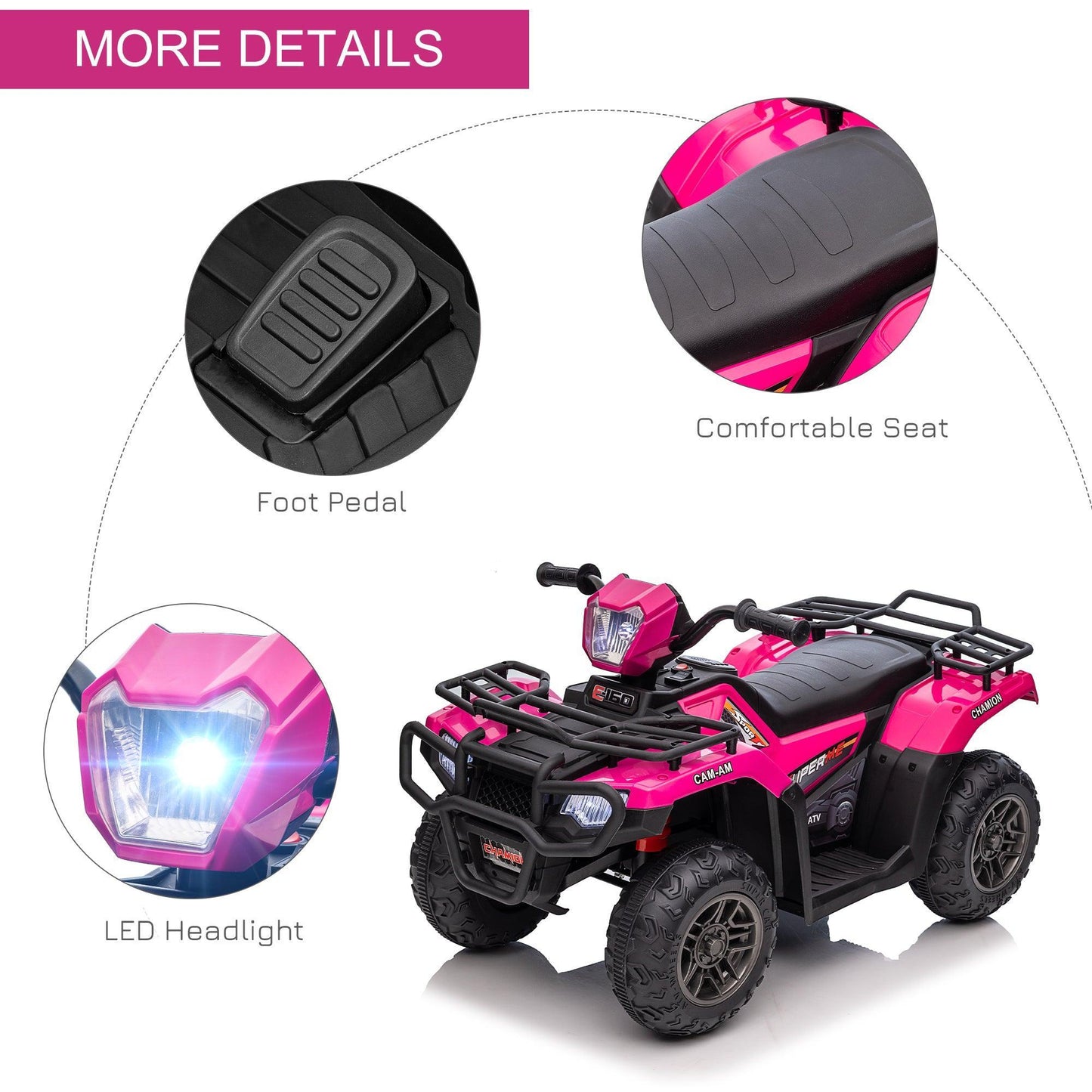 HOMCOM Kids Quad Bike - 12V ,LED Headlights - Pink 3-5 Years - ALL4U RETAILER LTD