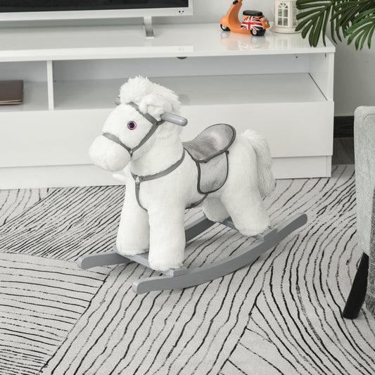 HOMCOM Kids Ride-On Plush Rocking Horse Toy - 18-36 Months (White) - ALL4U RETAILER LTD