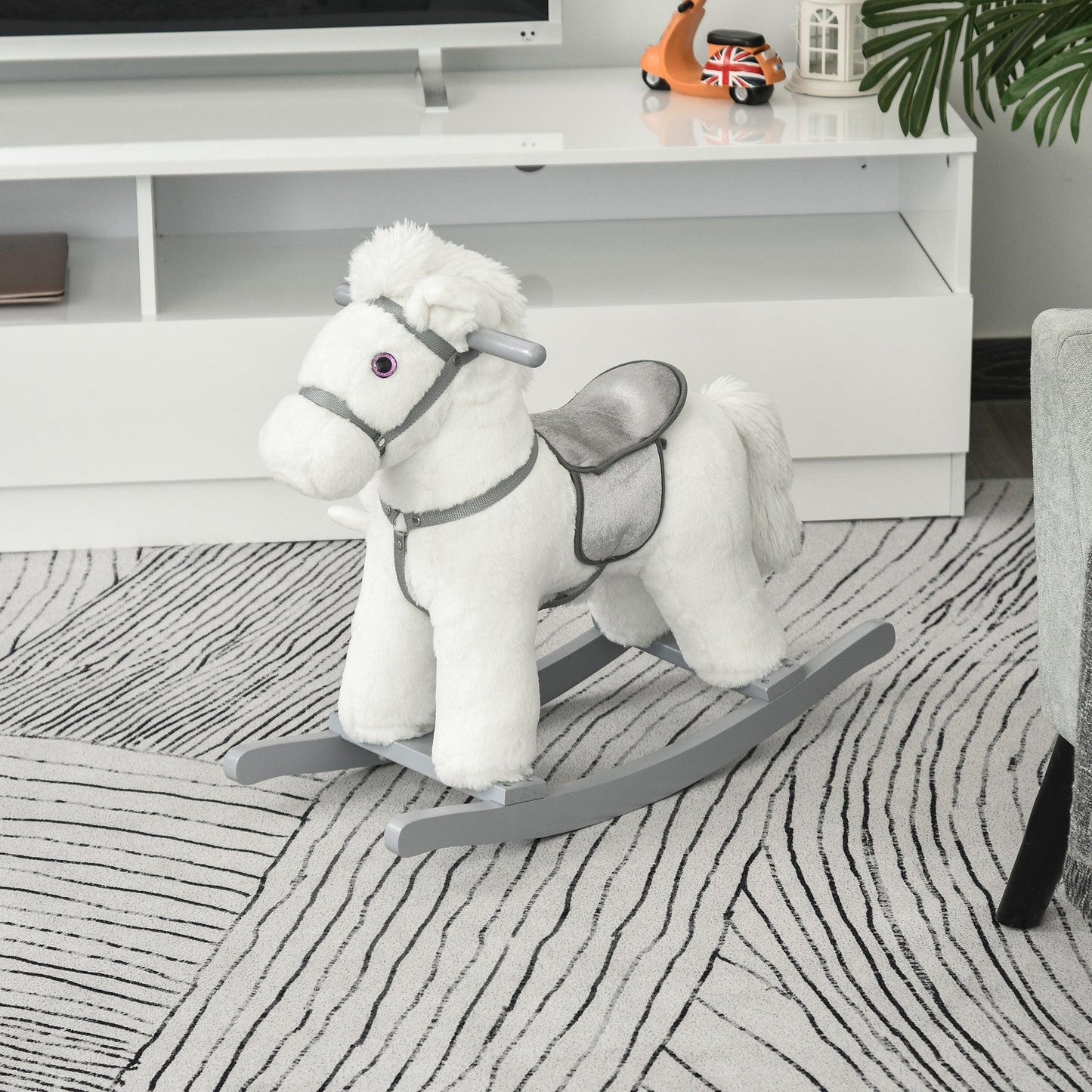 HOMCOM Kids Ride-On Plush Rocking Horse Toy - 18-36 Months (White) - ALL4U RETAILER LTD