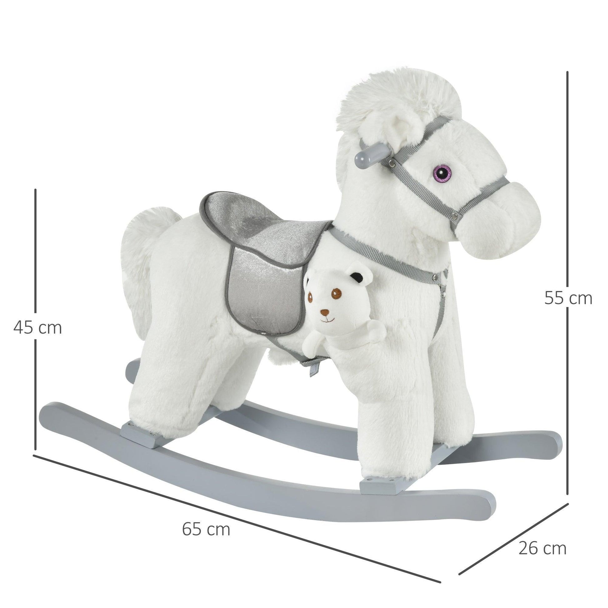 HOMCOM Kids Ride-On Plush Rocking Horse Toy - 18-36 Months (White) - ALL4U RETAILER LTD