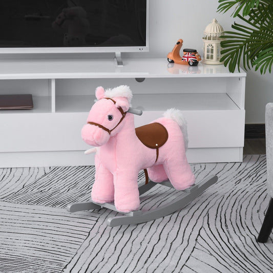 HOMCOM Kids Rocking Horse Toy with Realistic Sounds - Pink - ALL4U RETAILER LTD