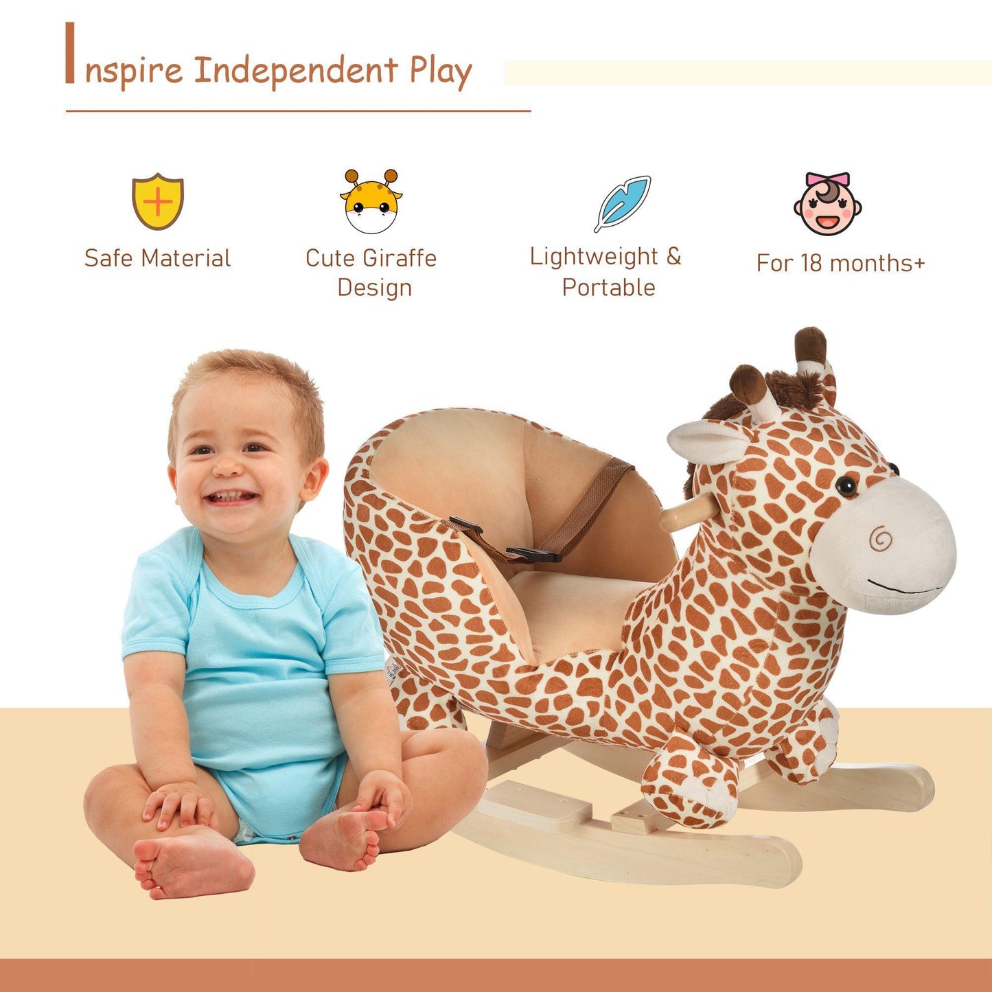 HOMCOM Kids Rocking Seat - Giraffe - ALL4U RETAILER LTD