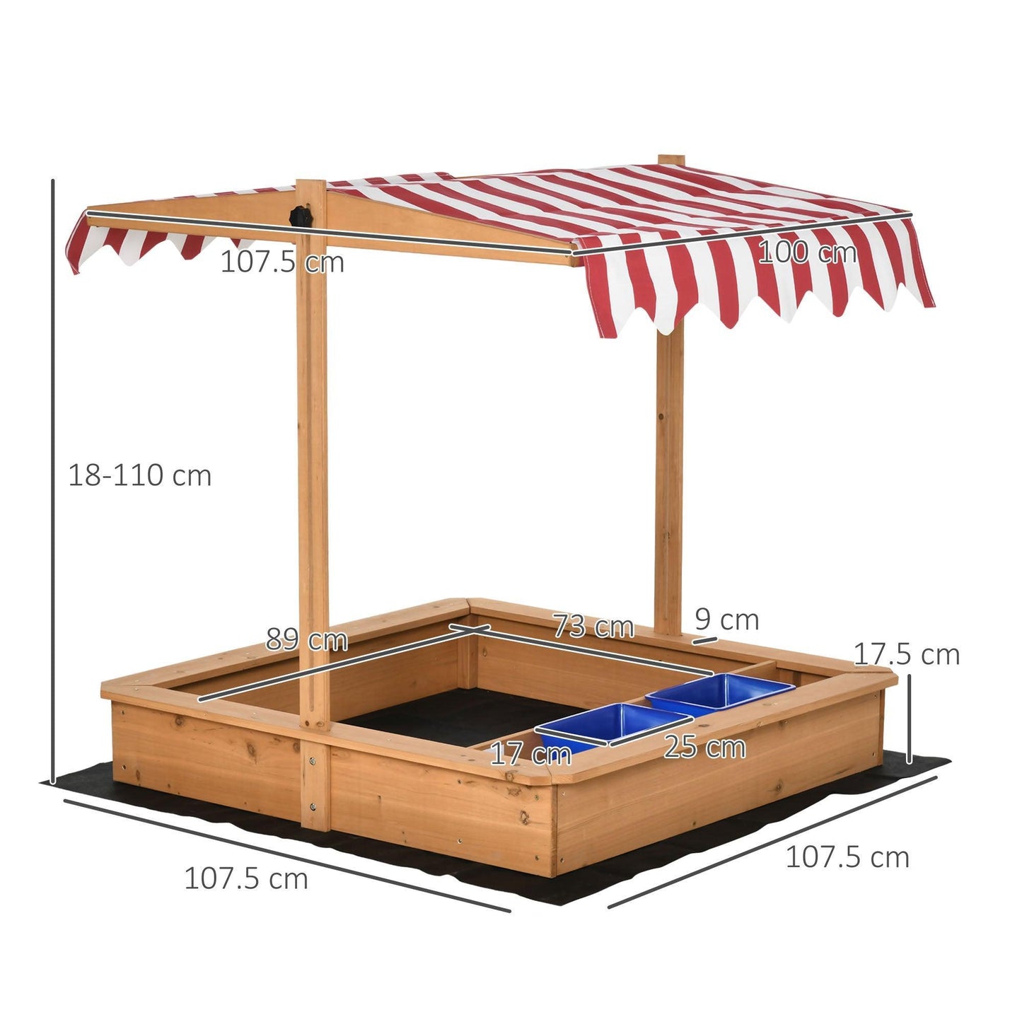 HOMCOM Kids Sandbox with Cover - Adjustable Height, Liner - ALL4U RETAILER LTD