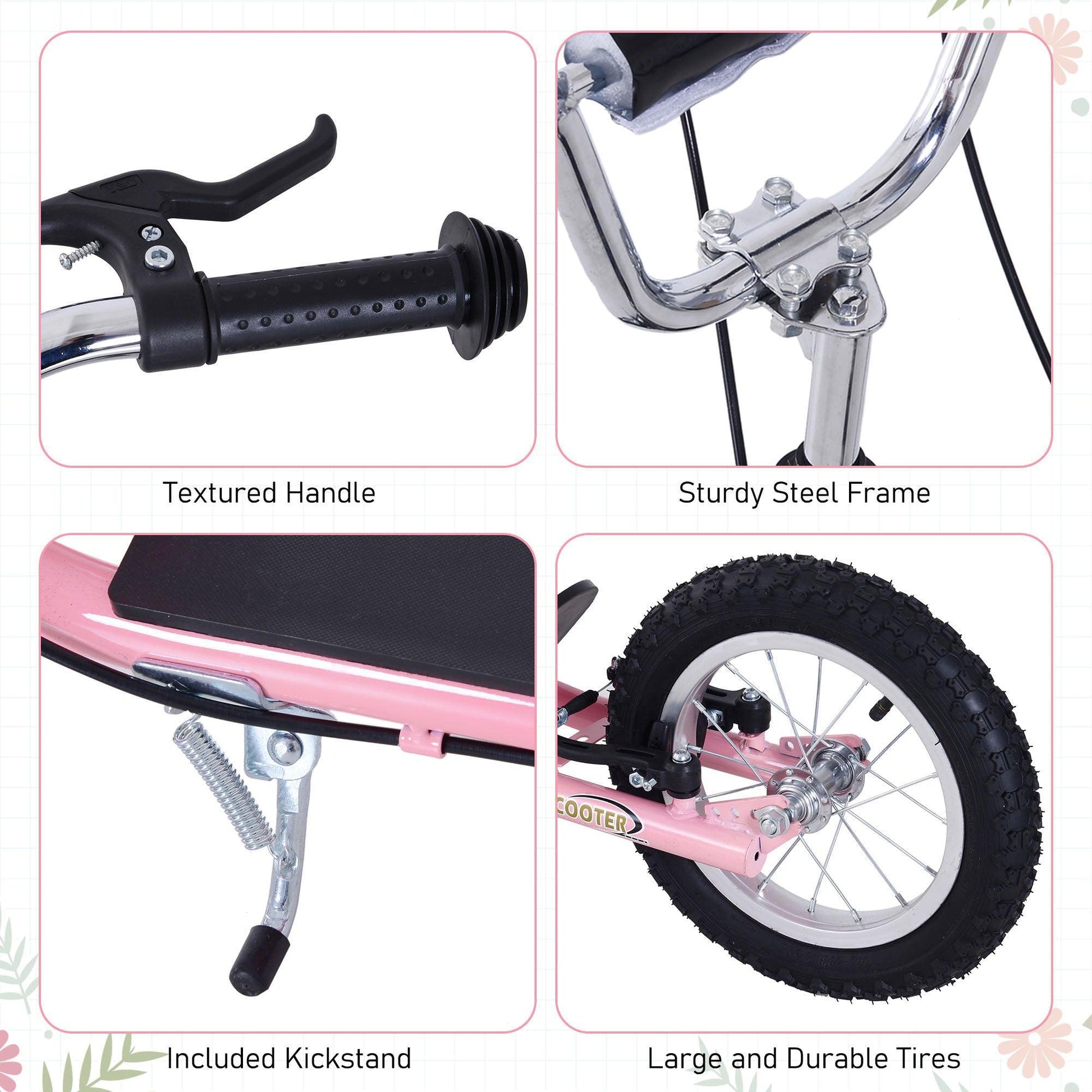 HOMCOM Kids' Scooter: Adjustable Handlebar, Dual Brakes, Pink - ALL4U RETAILER LTD