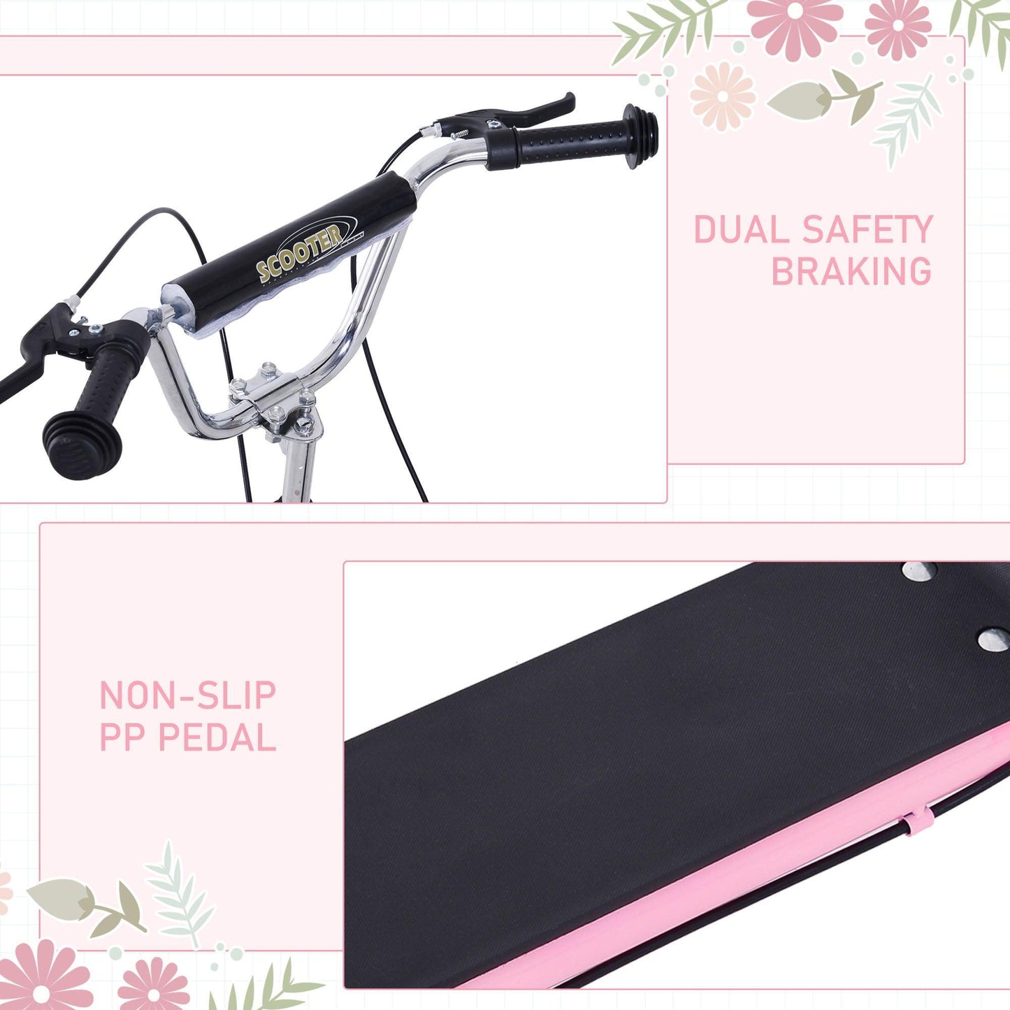 HOMCOM Kids' Scooter: Adjustable Handlebar, Dual Brakes, Pink - ALL4U RETAILER LTD