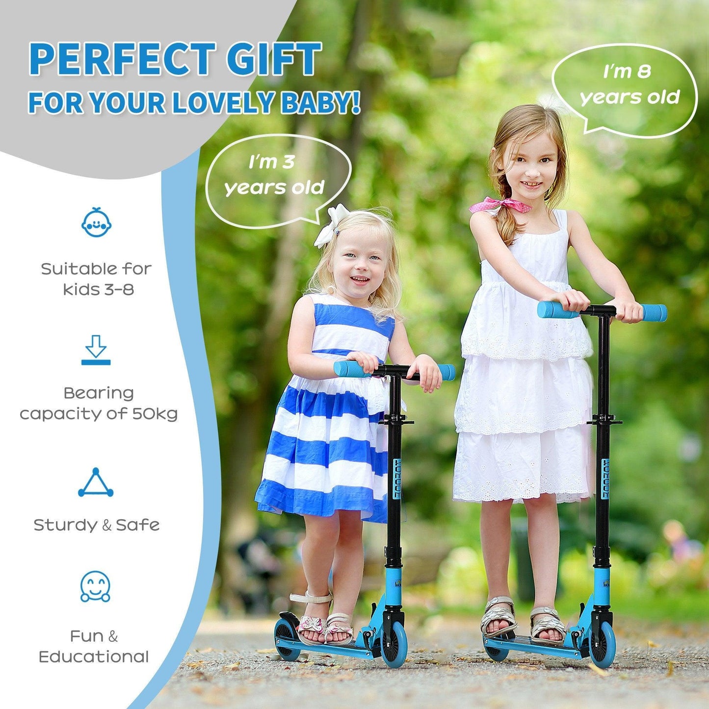 HOMCOM Kids Scooter - Foldable, Adjustable, Blue - ALL4U RETAILER LTD