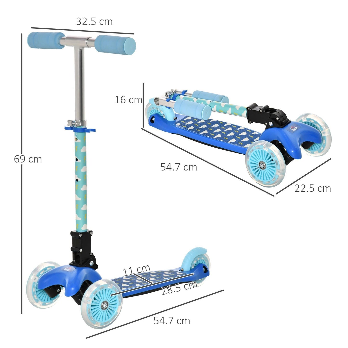 HOMCOM Kids Scooter: Foldable, Adjustable Height, Flashing Wheels - ALL4U RETAILER LTD