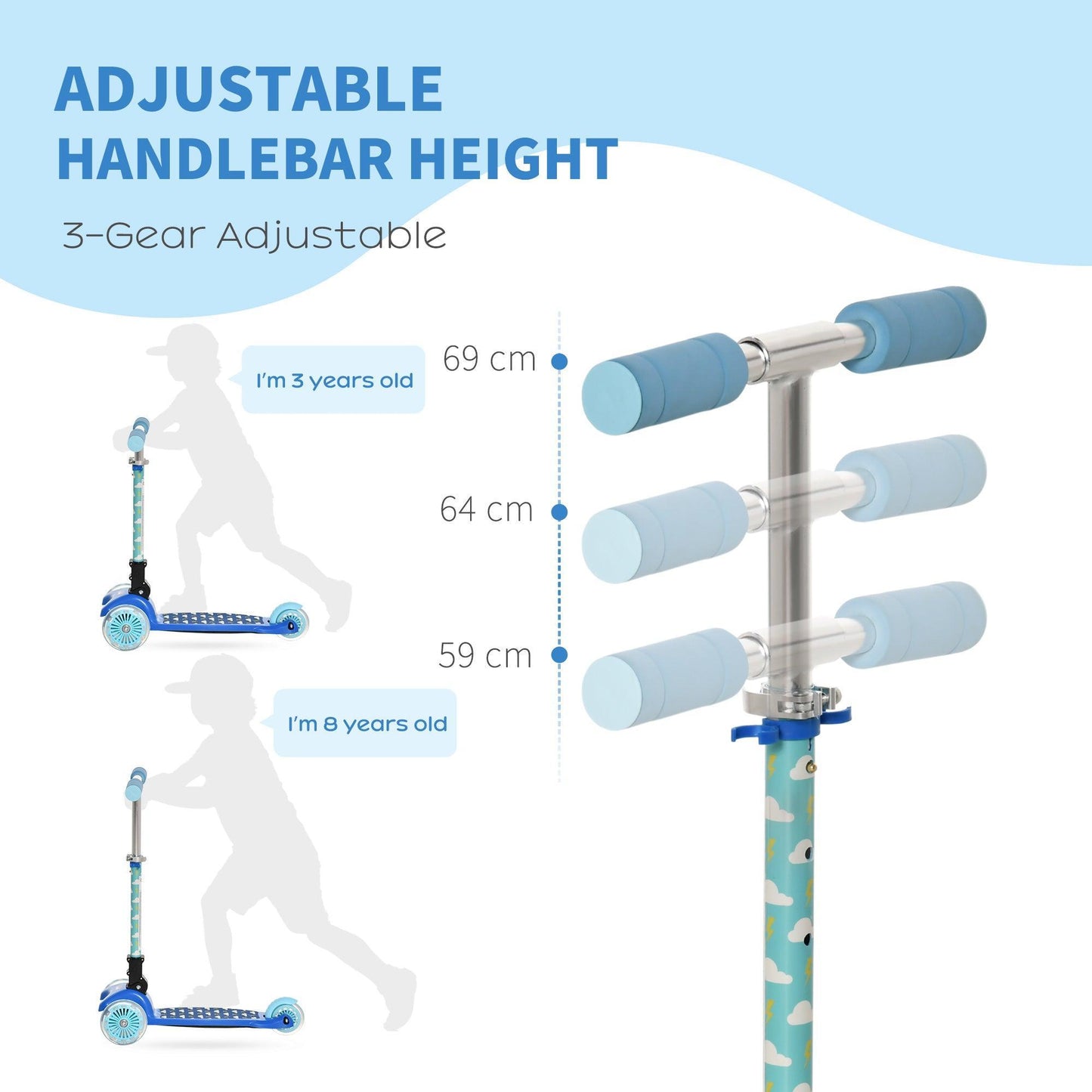 HOMCOM Kids Scooter: Foldable, Adjustable Height, Flashing Wheels - ALL4U RETAILER LTD