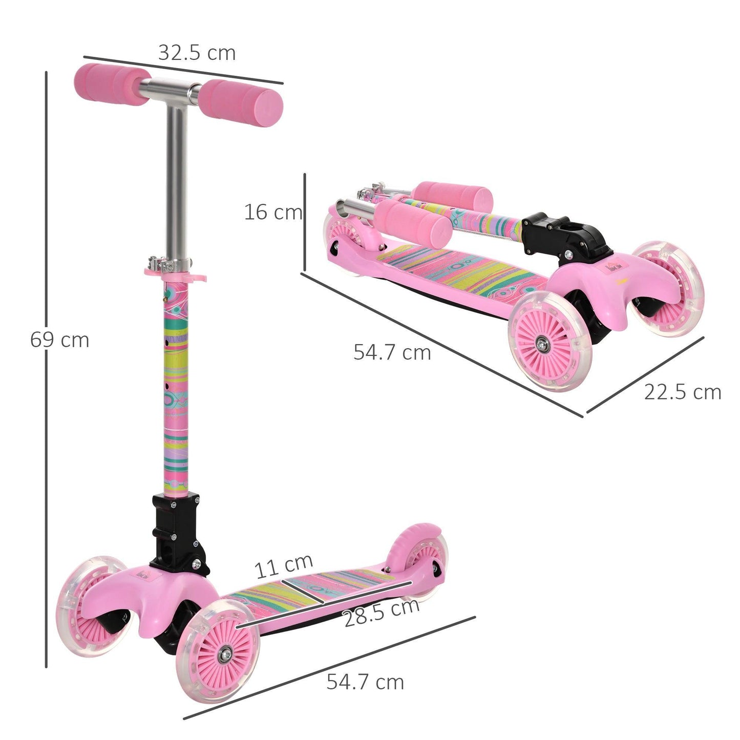 HOMCOM Kids Scooter - Foldable, Adjustable, Pink - ALL4U RETAILER LTD