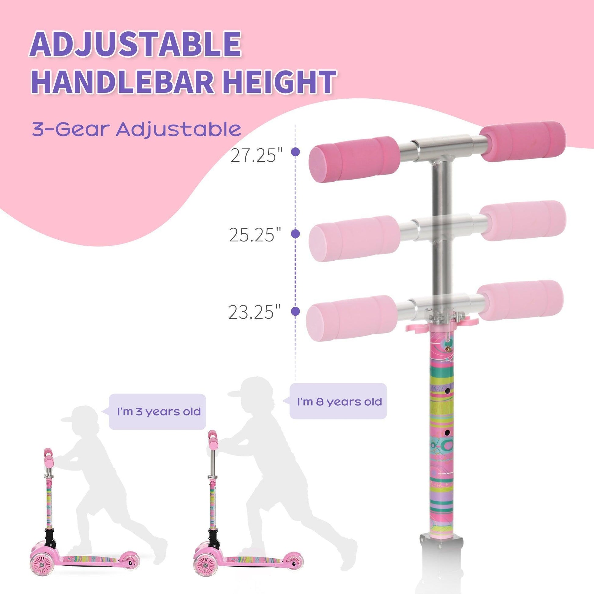 HOMCOM Kids Scooter - Foldable, Adjustable, Pink - ALL4U RETAILER LTD
