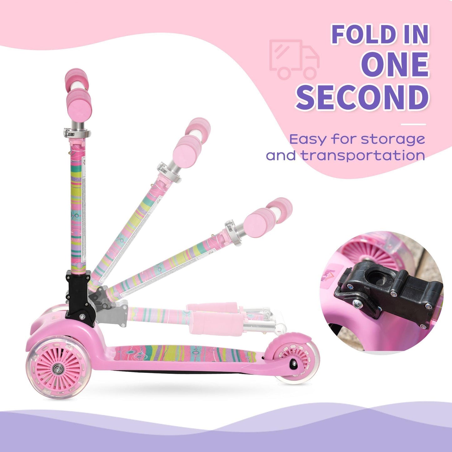HOMCOM Kids Scooter - Foldable, Adjustable, Pink - ALL4U RETAILER LTD