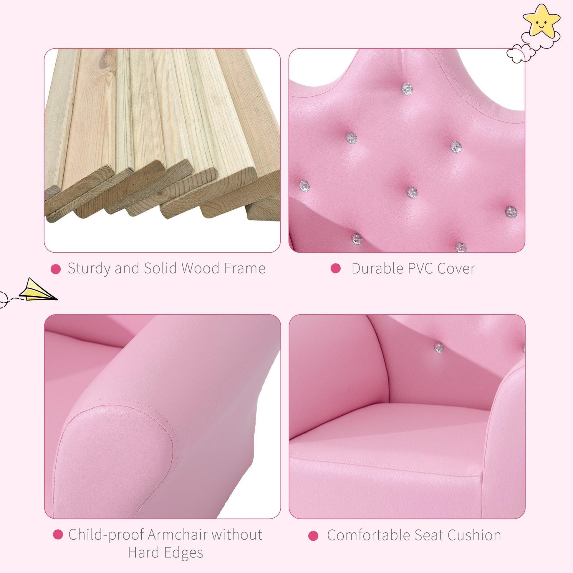 HOMCOM Kids Sofa Set – Pink, with Free Footstool - ALL4U RETAILER LTD