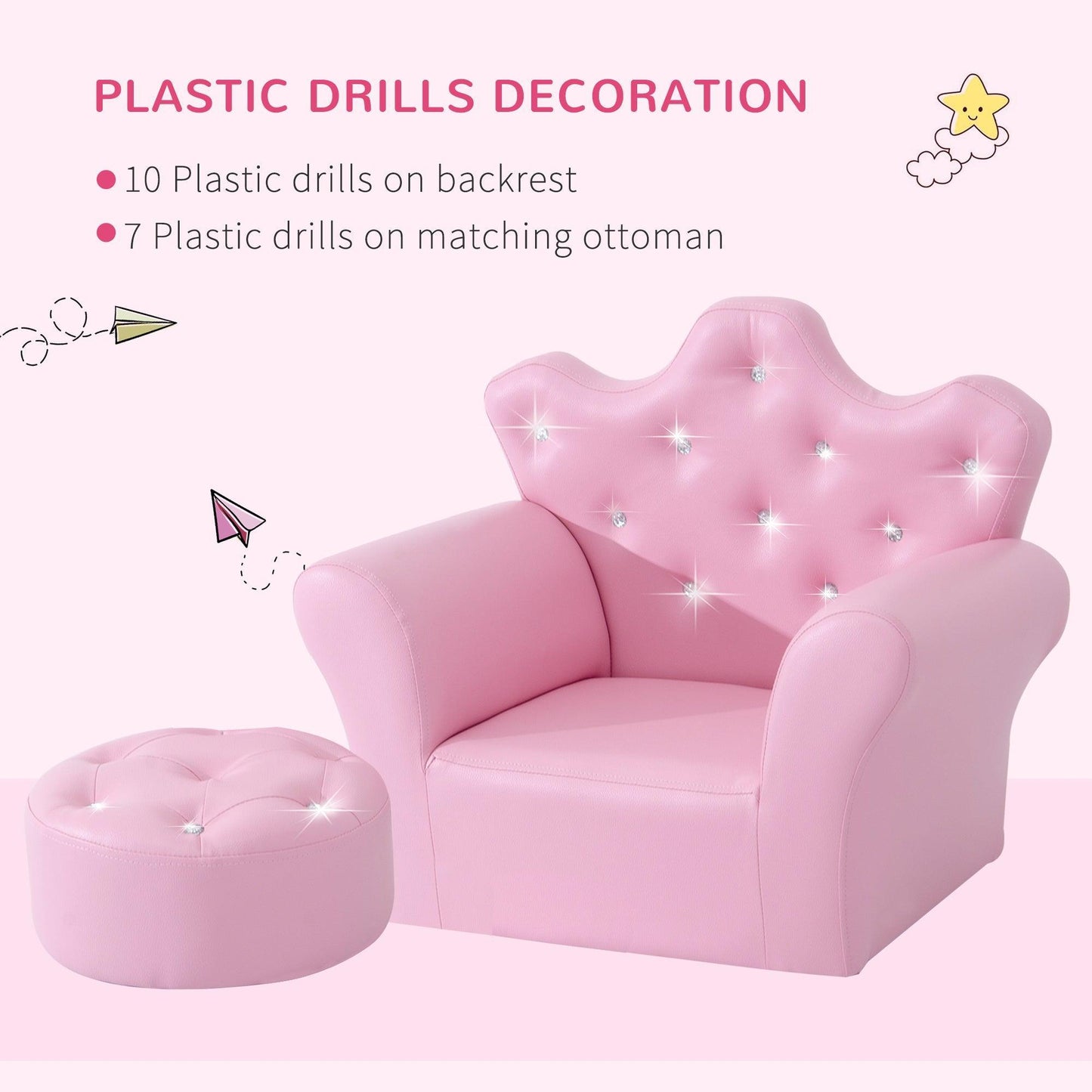 HOMCOM Kids Sofa Set – Pink, with Free Footstool - ALL4U RETAILER LTD