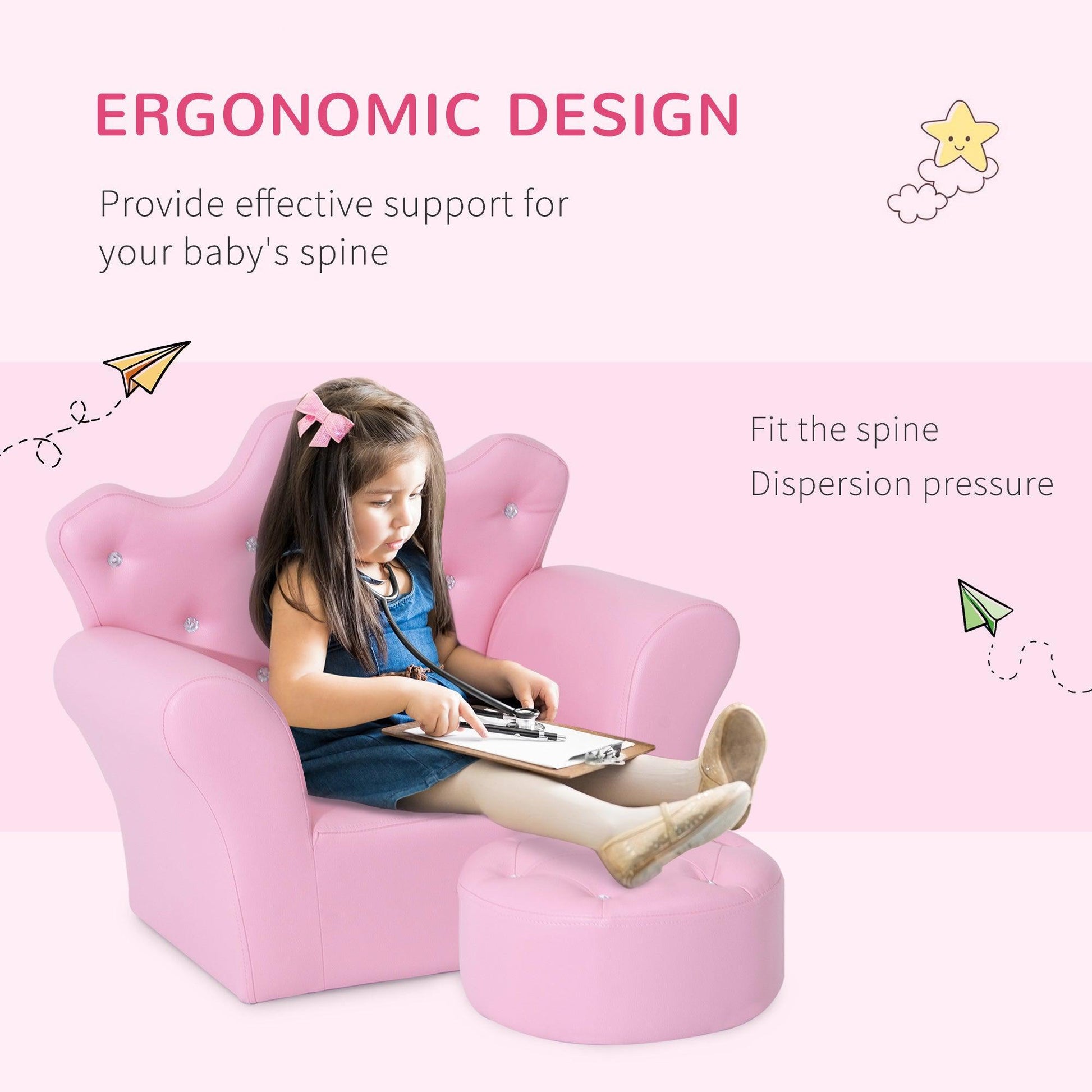 HOMCOM Kids Sofa Set – Pink, with Free Footstool - ALL4U RETAILER LTD