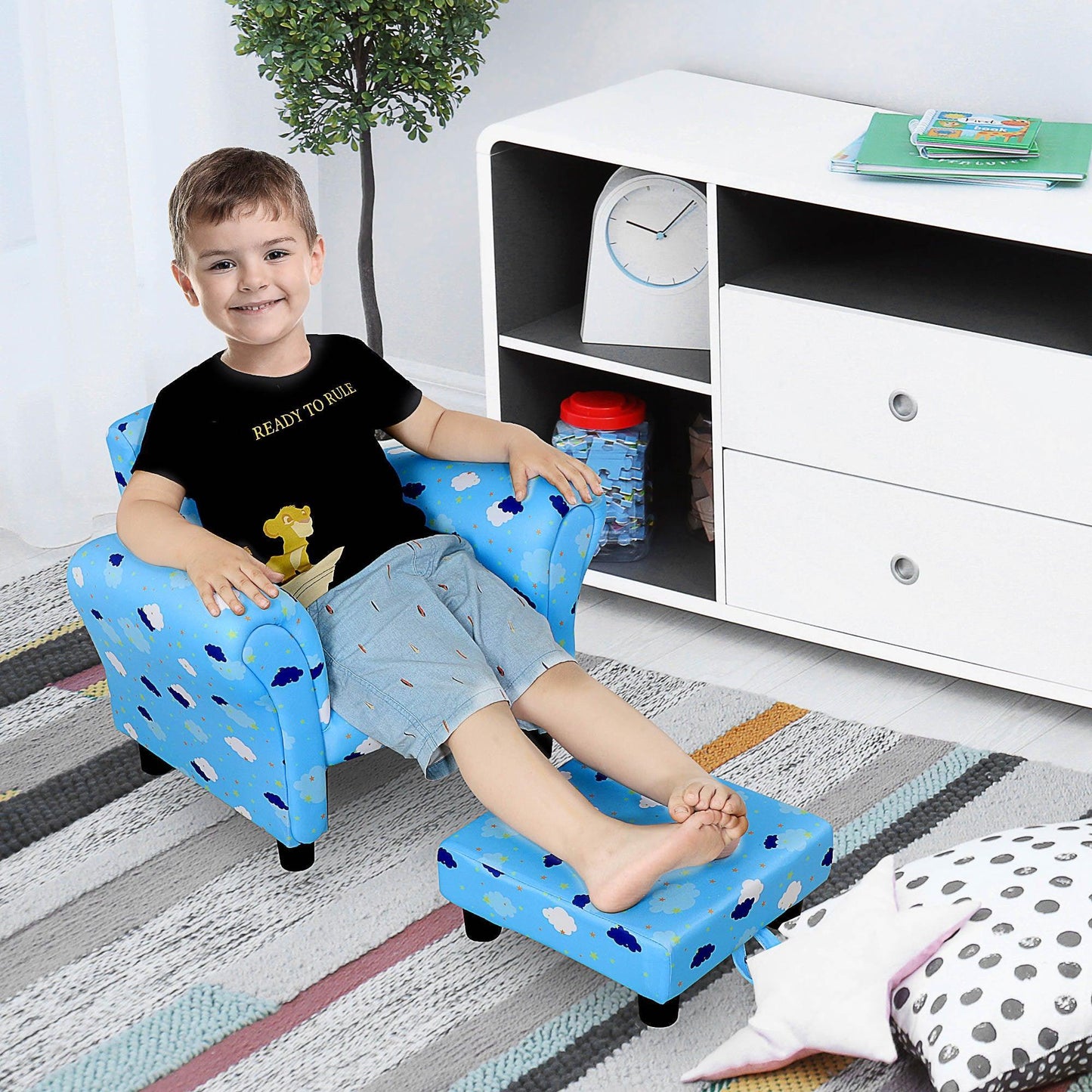 HOMCOM Kids Sofa with Footrest – Adorable Blue Cloud Star - ALL4U RETAILER LTD