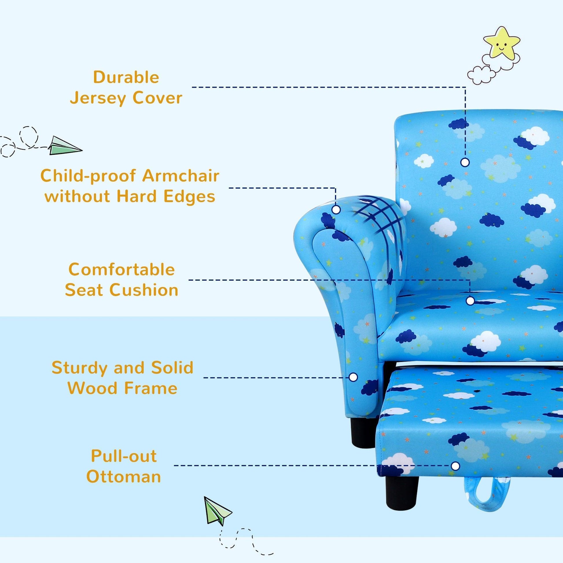 HOMCOM Kids Sofa with Footrest – Adorable Blue Cloud Star - ALL4U RETAILER LTD