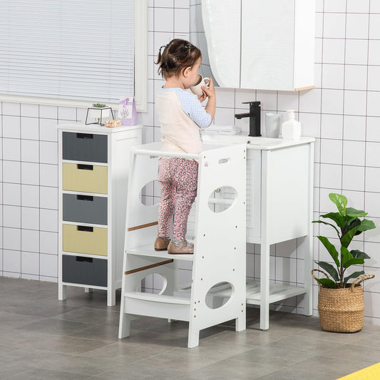 HOMCOM Kids Step Stool - Adjustable Toddler Kitchen Tower - ALL4U RETAILER LTD