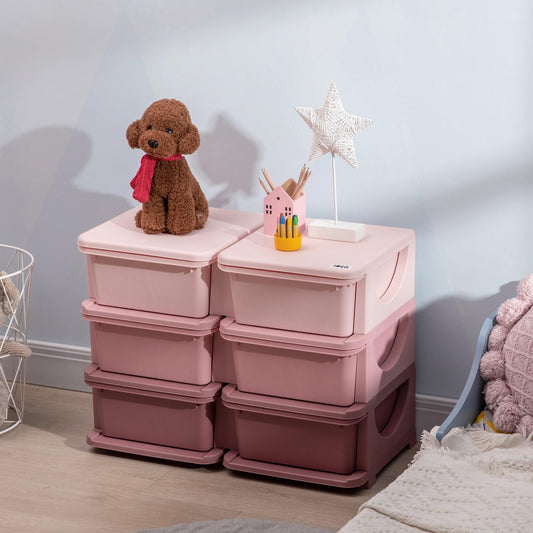 HOMCOM Kids Storage Units with Drawers - Pink - ALL4U RETAILER LTD