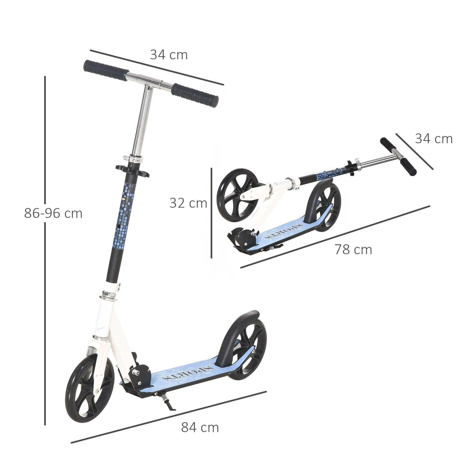 HOMCOM Kids Stunt Scooter - White/Blue, Adjustable, Foldable - ALL4U RETAILER LTD