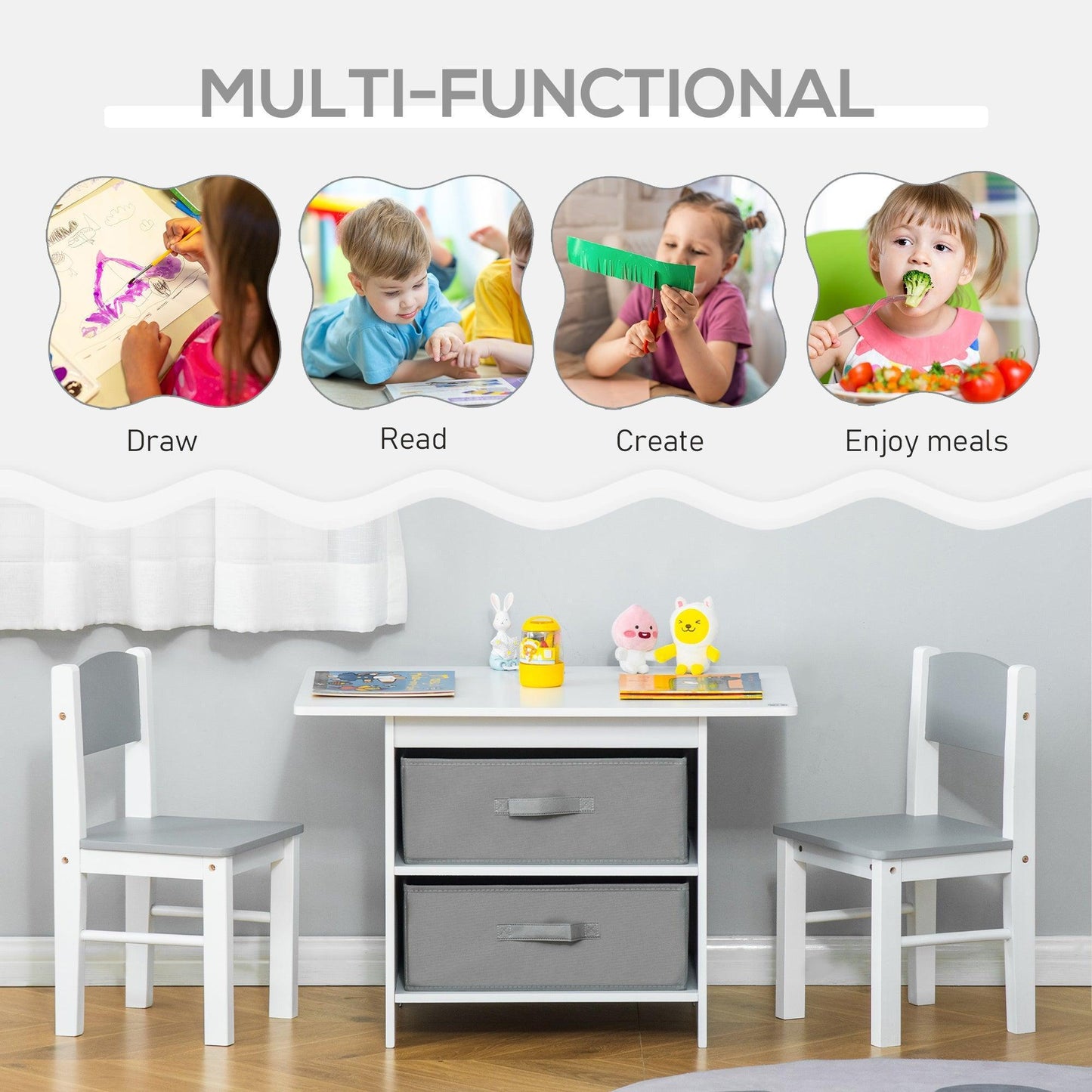 HOMCOM Kids Table & Chairs Set: Safe, Compact Furniture - ALL4U RETAILER LTD