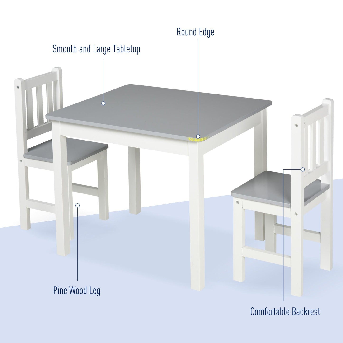 HOMCOM Kids Table + Chairs Set: Easy Assembly, Grey - ALL4U RETAILER LTD