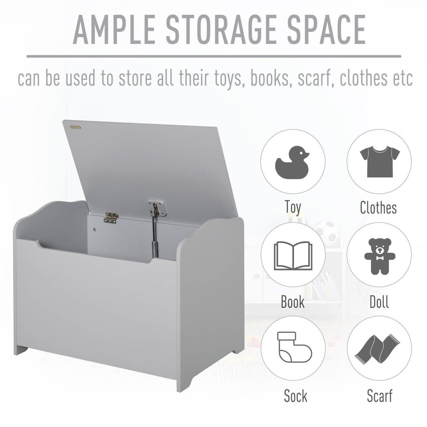 HOMCOM Kids Toy Storage Chest: Grey 60x40x48 cm - ALL4U RETAILER LTD