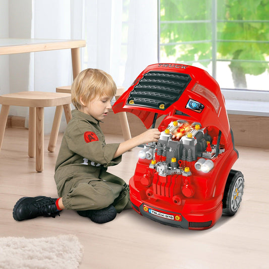 HOMCOM Kids Toy Truck Set, Educational Car Service Station Playset - ALL4U RETAILER LTD