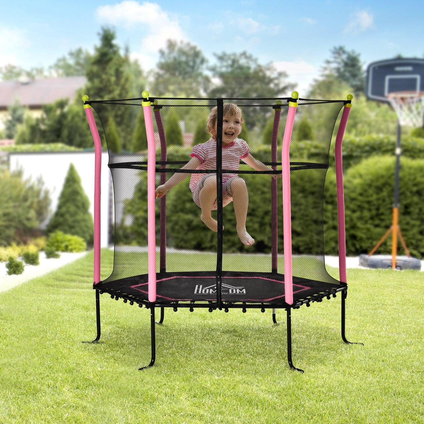 HOMCOM Kids Trampoline - 5.2FT Pink Enclosed Mini Indoor/Outdoor - ALL4U RETAILER LTD