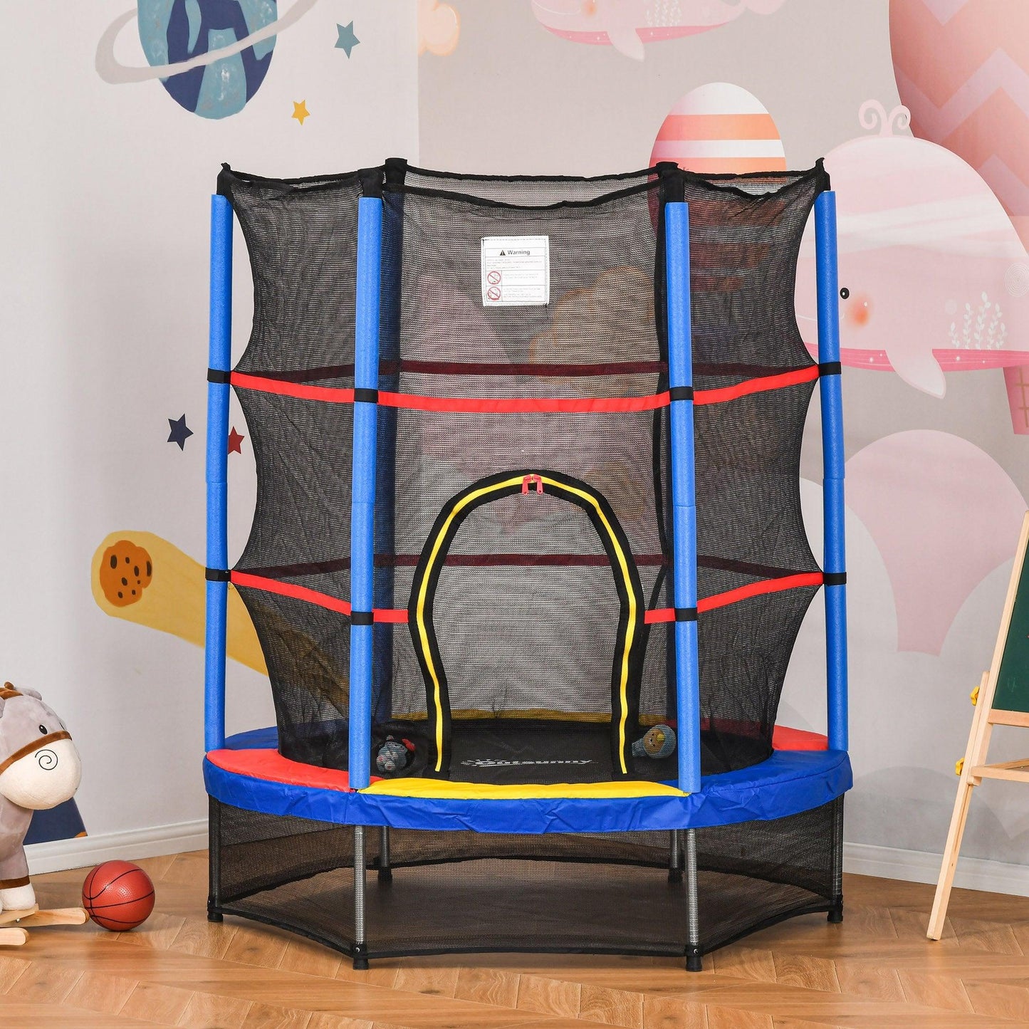 HOMCOM Kids Trampoline with Enclosure Net, 63" Round Bouncer - ALL4U RETAILER LTD