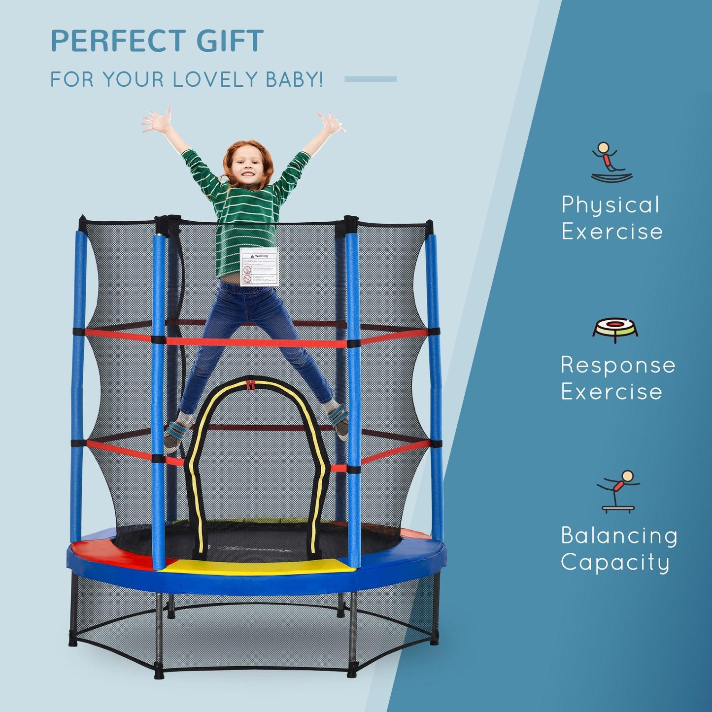 HOMCOM Kids Trampoline with Enclosure Net, 63" Round Bouncer - ALL4U RETAILER LTD