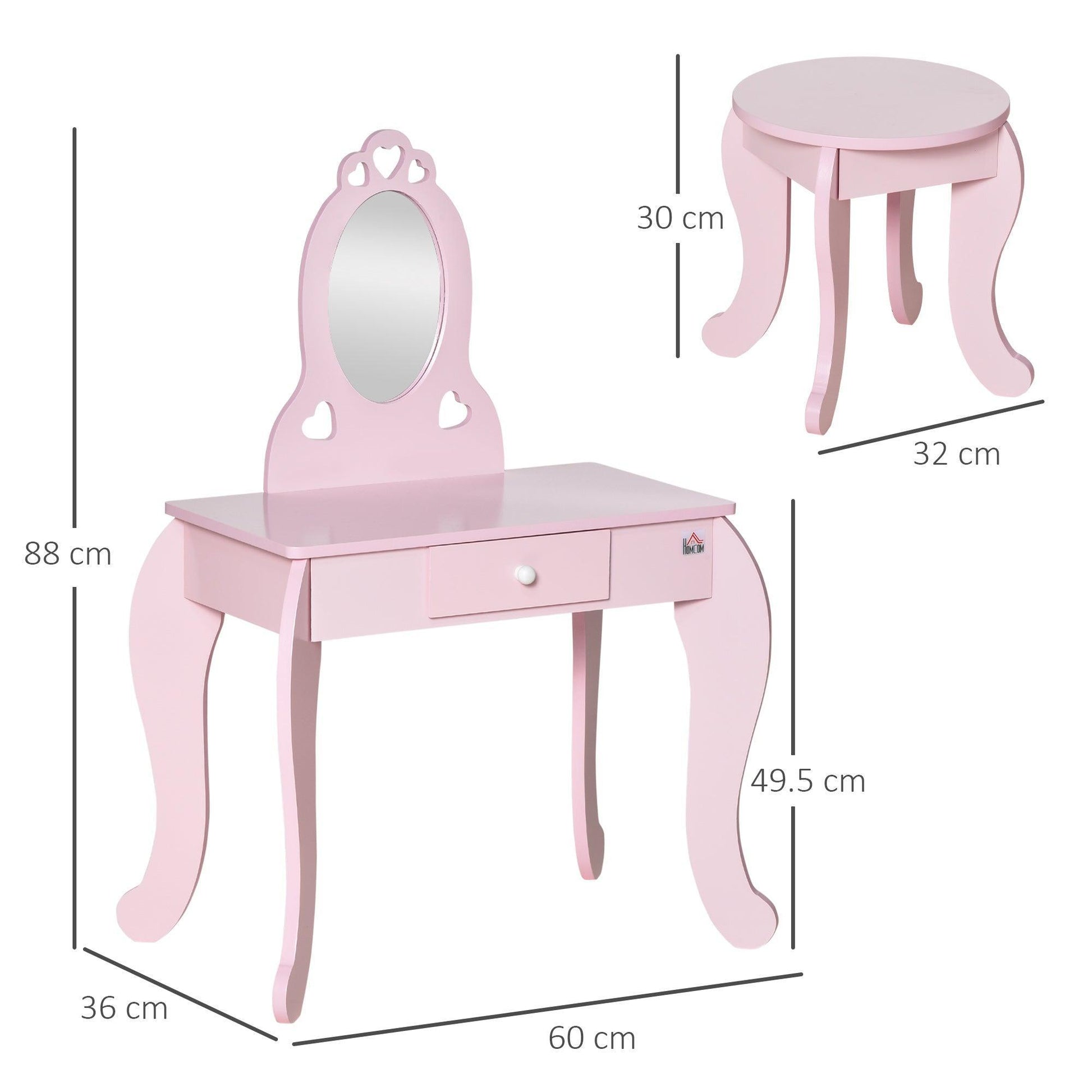 HOMCOM Kids Vanity Table & Stool - Pink Dressing Set - ALL4U RETAILER LTD