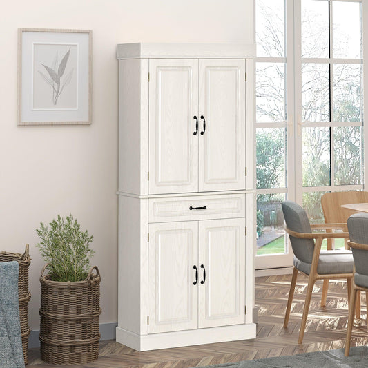 HOMCOM Kitchen Cabinet, 4-Door Storage with Drawer - White - ALL4U RETAILER LTD