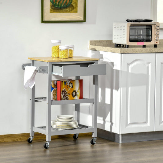 HOMCOM Kitchen Cart with Towel Rack and Storage Shelves - ALL4U RETAILER LTD