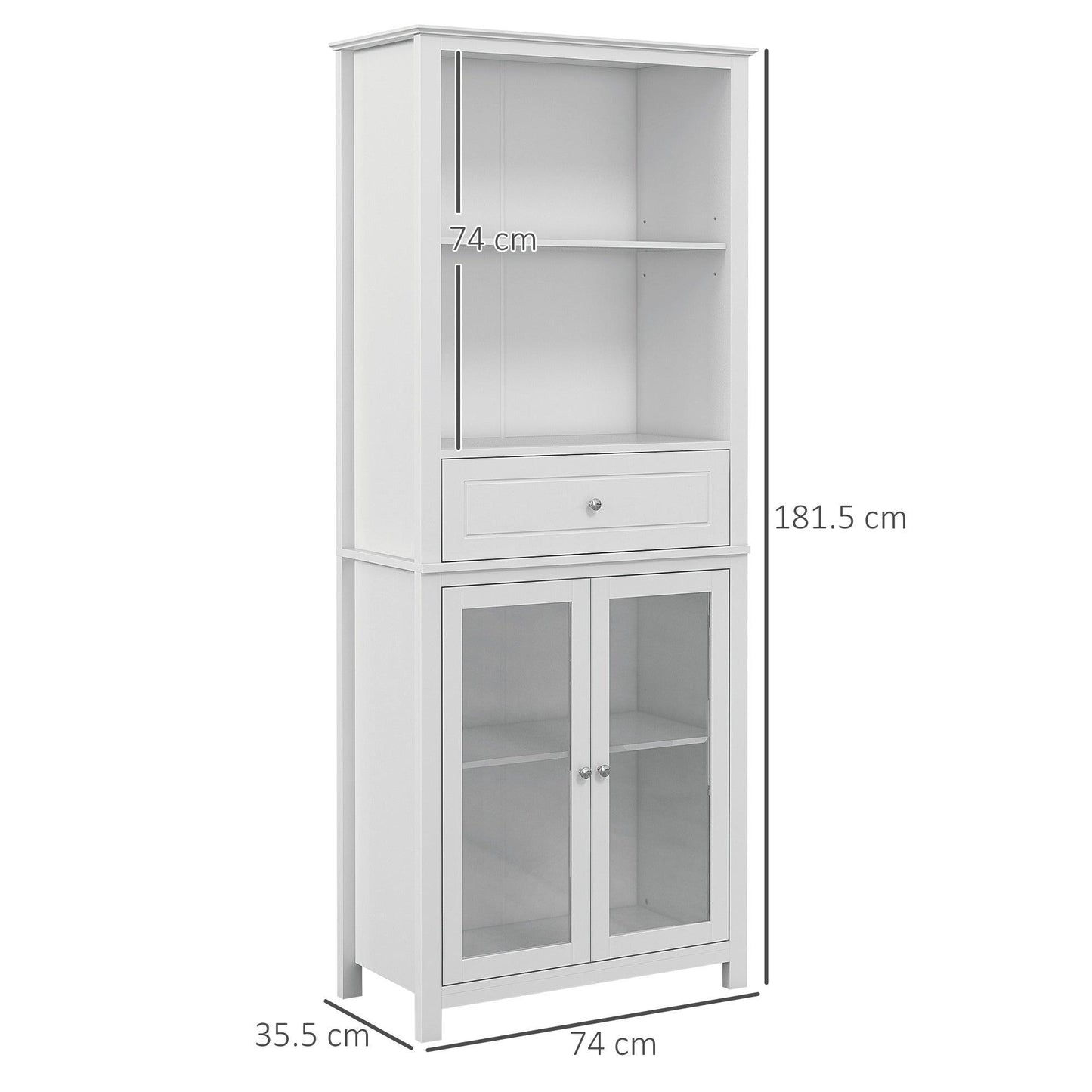 HOMCOM Kitchen Cupboard with Glass Doors, Drawer, and Open Shelf - ALL4U RETAILER LTD