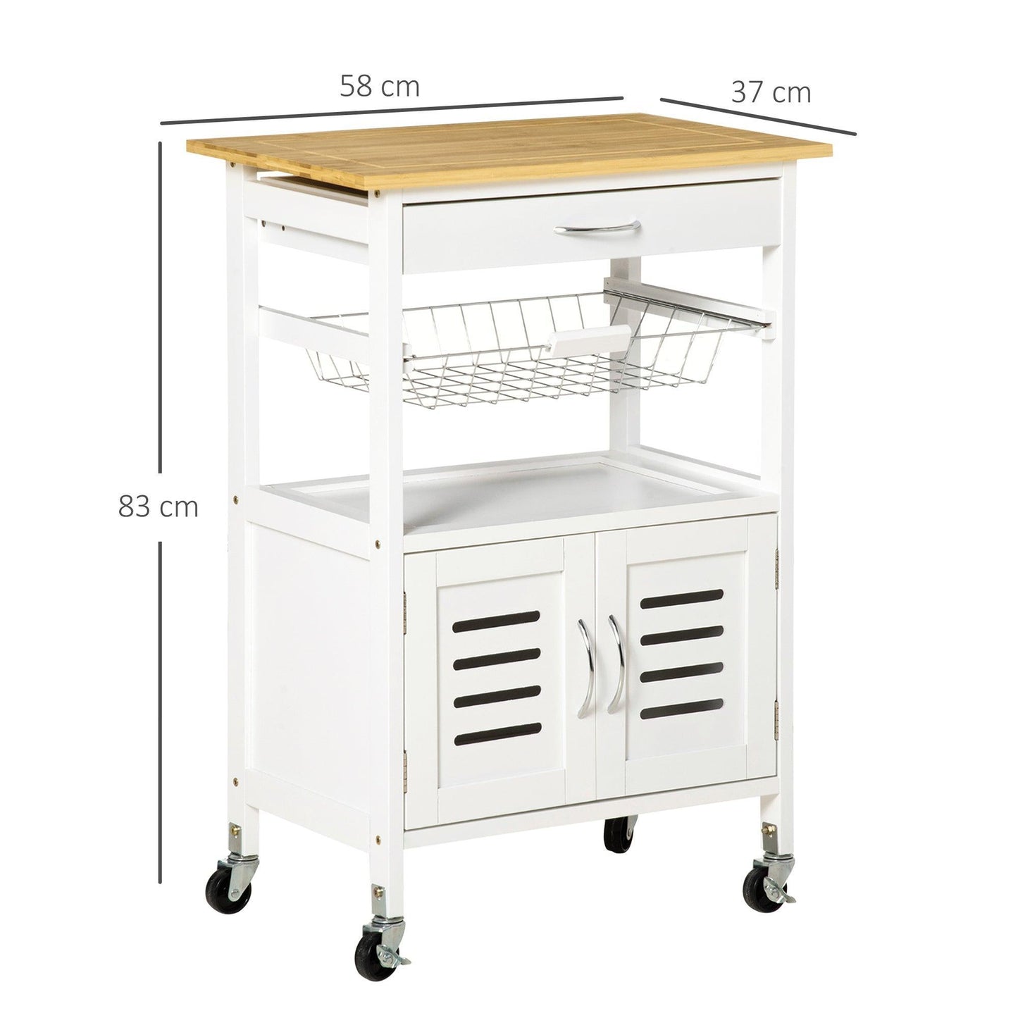 HOMCOM Kitchen Island Cart with Storage and Rolling Wheels - White - ALL4U RETAILER LTD