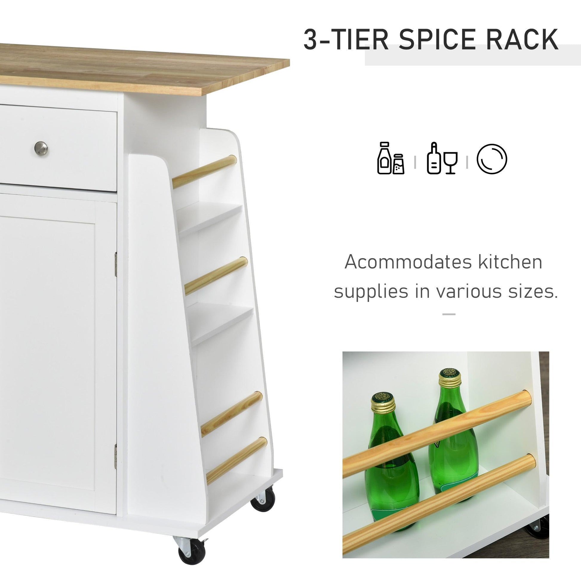 HOMCOM Kitchen Island Storage Cabinet with Spice Rack & Drawers - ALL4U RETAILER LTD