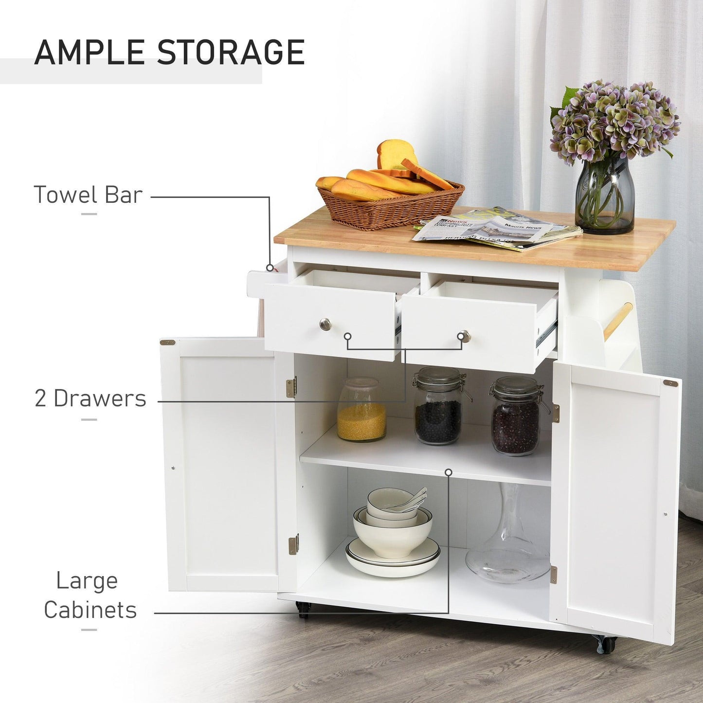 HOMCOM Kitchen Island Storage Cabinet with Spice Rack & Drawers - ALL4U RETAILER LTD