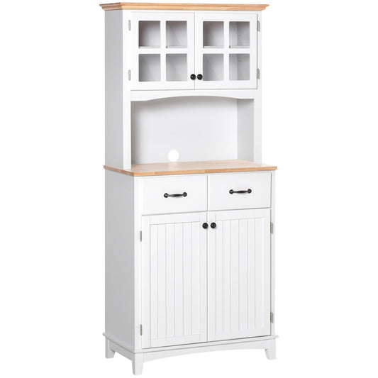 HOMCOM Kitchen Storage Cabinet with Glass Doors & Drawers - ALL4U RETAILER LTD