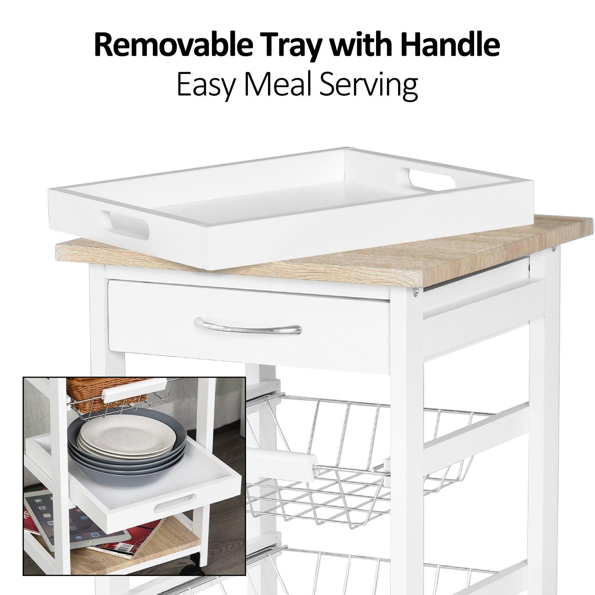 HOMCOM Kitchen Trolley: White, Drawer & Basket - ALL4U RETAILER LTD