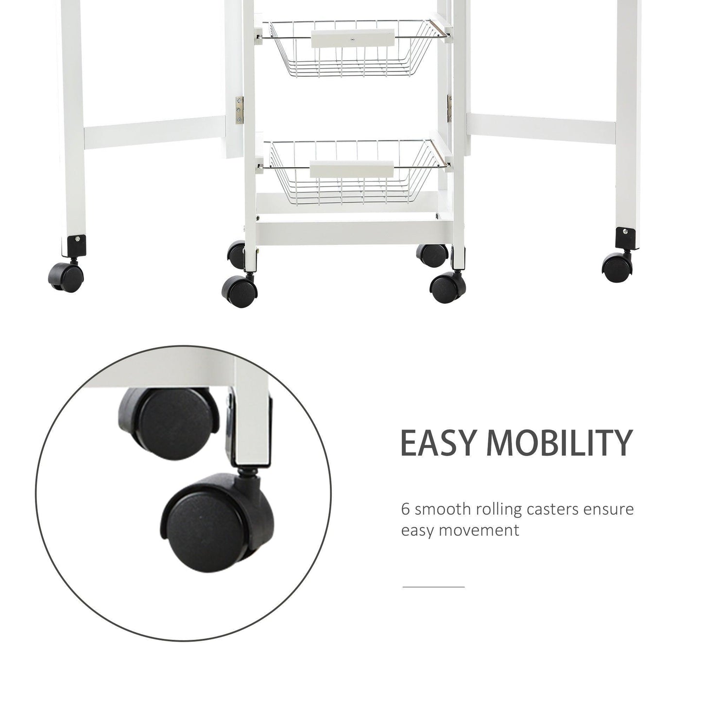 HOMCOM Kitchen Trolley with Drop-Leaf & Storage - ALL4U RETAILER LTD